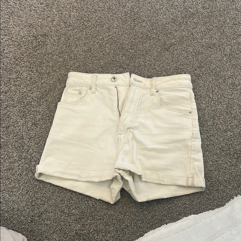 Women's White High Waist Mom Shorts